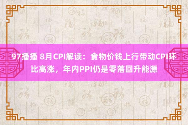 97播播 8月CPI解读：食物价钱上行带动CPI环比高涨，年内PPI仍是零落回升能源