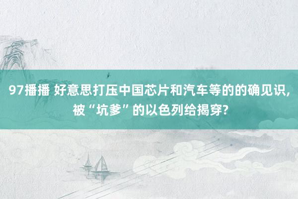 97播播 好意思打压中国芯片和汽车等的的确见识， 被“坑爹”的以色列给揭穿?