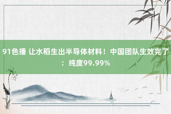 91色播 让水稻生出半导体材料！中国团队生效完了：纯度99.99%