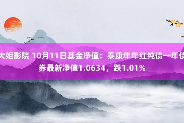 大姐影院 10月11日基金净值：泰康年年红纯债一年债券最新净值1.0634，跌1.01%