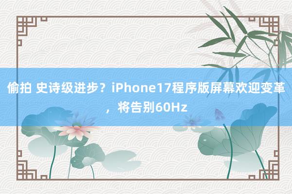 偷拍 史诗级进步？iPhone17程序版屏幕欢迎变革，将告别60Hz