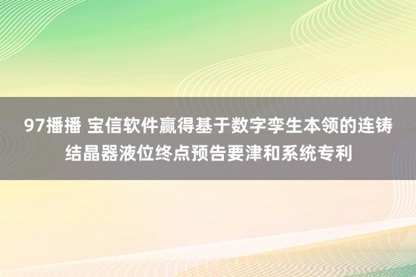 97播播 宝信软件赢得基于数字孪生本领的连铸结晶器液位终点预告要津和系统专利